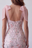 Blush Lantejoulas Bordados Tiras grossas Bodycon Vestido Cocktail Curto