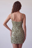 Lantejoulas de Azeitona Aplicações Florais Tiras finas Bodycon Vestido de cocktail curto
