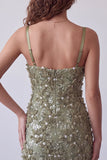Lantejoulas de Azeitona Aplicações Florais Tiras finas Bodycon Vestido de cocktail curto