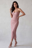 Vestido de cocktail longo cor-de-ferro Pink Sequins Bodycon Bodycon com Fenda nas Costas