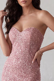 Vestido de cocktail longo cor-de-ferro Pink Sequins Bodycon Bodycon com Fenda nas Costas
