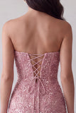 Vestido de cocktail longo cor-de-ferro Pink Sequins Bodycon Bodycon com Fenda nas Costas