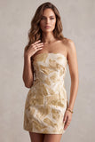 Vestido de cocktail curto sem alças Champagne Jacquard Bodycon