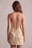 Vestido de cocktail curto sem alças Champagne Jacquard Bodycon