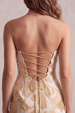Vestido de cocktail curto sem alças Champagne Jacquard Bodycon