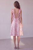 Vestido de Convidado de Noiva Midi de Cetim A-Line Cor-de-rosa com Lantejoulas