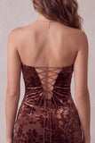 Chocolates Bodycon Vestido Curto Curto de Veludo Floral Folhado Sem Alças