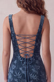 Vestido Cocktail Curto Bodycon Estampado Azul-Marinho