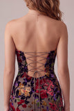 Vestido Cocktail Curto Shortless Stampado em Veludo Bodycon Borgonha