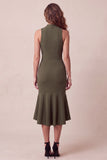 Sereia Oliva Vestido Formal Midi de gola alta e tule baixo