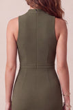 Sereia Oliva Vestido Formal Midi de gola alta e tule baixo