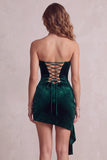 Vestido de cocktail curto curto de veludo franzido de veludo verde escuro Bodycon Verde Escuro