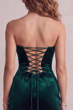 Vestido de cocktail curto curto de veludo franzido de veludo verde escuro Bodycon Verde Escuro