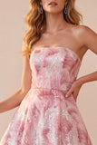 Vestido formal Maxi Maxi Strapless Strapless em linha A cor-de-rosa com renda nas costas
