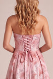 Vestido formal Maxi Maxi Strapless Strapless em linha A cor-de-rosa com renda nas costas