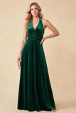Vestido formal Maxi Formal Maxi verde-escuro em linha A-Line A-Line A-Line Veludo de Decote em V, Decote em V, Maxi Formal
