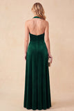 Vestido formal Maxi Formal Maxi verde-escuro em linha A-Line A-Line A-Line Veludo de Decote em V, Decote em V, Maxi Formal