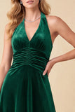 Vestido formal Maxi Formal Maxi verde-escuro em linha A-Line A-Line A-Line Veludo de Decote em V, Decote em V, Maxi Formal