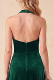 Vestido formal Maxi Formal Maxi verde-escuro em linha A-Line A-Line A-Line Veludo de Decote em V, Decote em V, Maxi Formal