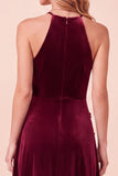 Vestido formal longo de veludo A-Line A-Line em veludo 3D flor com bordas
