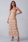 Vestido Formal Maxi Calçado Calçado Caqui Sem Alças, Lantejoulas