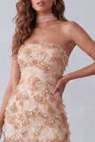 Vestido Formal Maxi Calçado Calçado Caqui Sem Alças, Lantejoulas