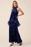 Vestido Formal Maxi de veludo A-Line A-Line A-Line Maxi Formal com Folhos