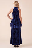 Vestido Formal Maxi de veludo A-Line A-Line A-Line Maxi Formal com Folhos