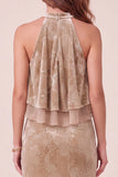 Vestido Maxi Formal Maxi Sheath Champanhe Sheath, Veludo Alto com Folhos
