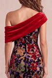 Vestido formal Maxi assimétrico de veludo de um ombro com estampado de uma sereia vermelha