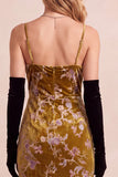 Vestido Maxi Formal Maxi Estampado em Ouro Mostarda, Alças Finas em Ouro Mostarda
