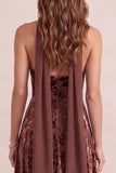 Vestido formal Maxi A-Line A-Line Velvet A-Line Floral Maxi Decote em V com Faixa de Chiffon