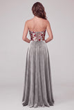 Vestido formal Maxi de veludo cinzento A-Line Strapless Veludo Sem Alças com Renda nas Costas