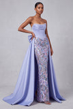 Vestido de baile de finalista com bordado de Rasteiro de Sereia Alfazeta, Pérolas de Cetim Sem Alças, Lantejoulas