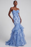 Vestido de Baile de Baile de Organza Organza Sem Alças Sem Alças Azul Sereia
