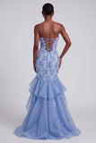 Vestido de Baile de Baile de Organza Organza Sem Alças Sem Alças Azul Sereia