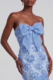 Vestido de Baile de Baile de Organza Organza Sem Alças Sem Alças Azul Sereia