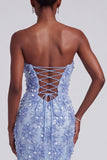 Vestido de Baile de Baile de Organza Organza Sem Alças Sem Alças Azul Sereia