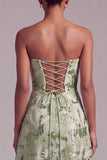 Vestido de baile verde A-Line Strapless Strapless Bordado Floral Bordado com Renda nas Costas