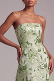 Vestido de baile verde A-Line Strapless Strapless Bordado Floral Bordado com Renda nas Costas