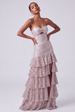 Vestido de finalista Vestido de Baile de finalistas Blush Blush Stripless Sem Alças, com Folhos de Fechadura, Com Abertura Lateral
