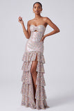 Vestido de finalista Vestido de Baile de finalistas Blush Blush Stripless Sem Alças, com Folhos de Fechadura, Com Abertura Lateral