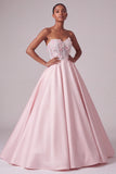 Vestido de baile blush Corset sem alças, vestido de baile comprido translúcido de cetim com aplicações borboleta 3D