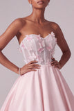 Vestido de baile blush Corset sem alças, vestido de baile comprido translúcido de cetim com aplicações borboleta 3D