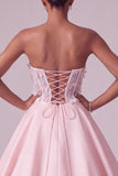 Vestido de baile blush Corset sem alças, vestido de baile comprido translúcido de cetim com aplicações borboleta 3D