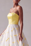 Vestido longo de baile de finalistas Jacquard de cetim amarelo em linha A