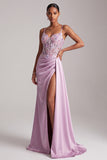 Vestido de Baile de Baile de Finalistas Longo de Cetim Franzido em Espartilho Roxo Claro