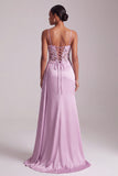 Vestido de Baile de Baile de Finalistas Longo de Cetim Franzido em Espartilho Roxo Claro