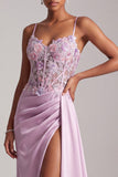 Vestido de Baile de Baile de Finalistas Longo de Cetim Franzido em Espartilho Roxo Claro