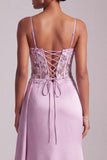 Vestido de Baile de Baile de Finalistas Longo de Cetim Franzido em Espartilho Roxo Claro